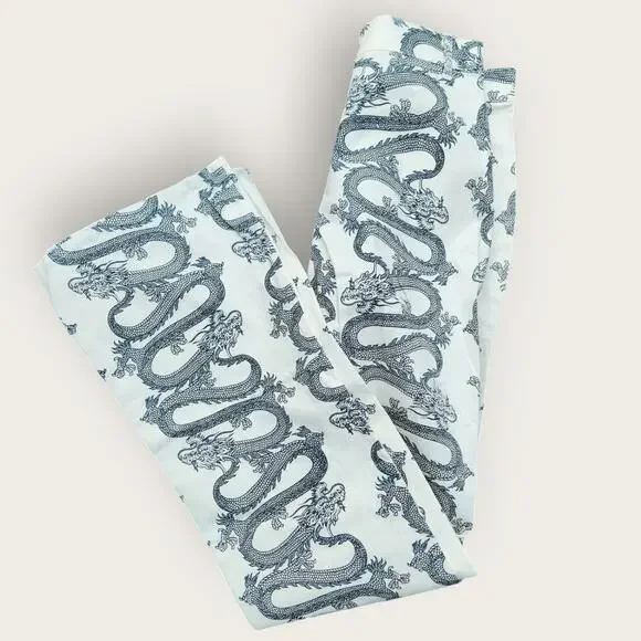 MOTEL ROCKS Zoven Trouser Womens S Dragon Rope White High Rise Pants lightweight - Picture 3 of 9